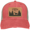 Hat Coral Rectangle Patch Getaway Bar Distressed Trucker Hat