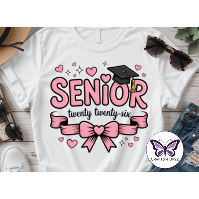 Senior Pink Bow White Senior T-Shirt with Pink Bow