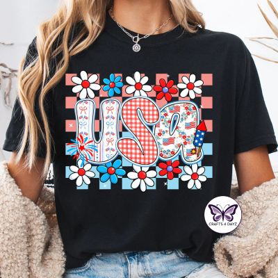 USA flowers Black Floral USA T-Shirt