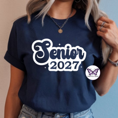 Senior 2027 Bubble Navy Tshirt Senior 2027 Bubble Letters T-Shirt